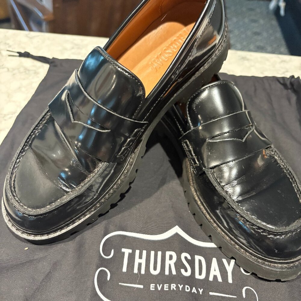 Thursday Boot Black Lug Sole Penny Loafer - Size 7